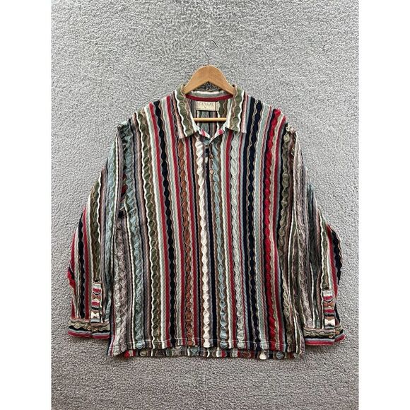 Nouveau Collection Coogi Button Pullover Textured Geometric Mercenised Shirt XL